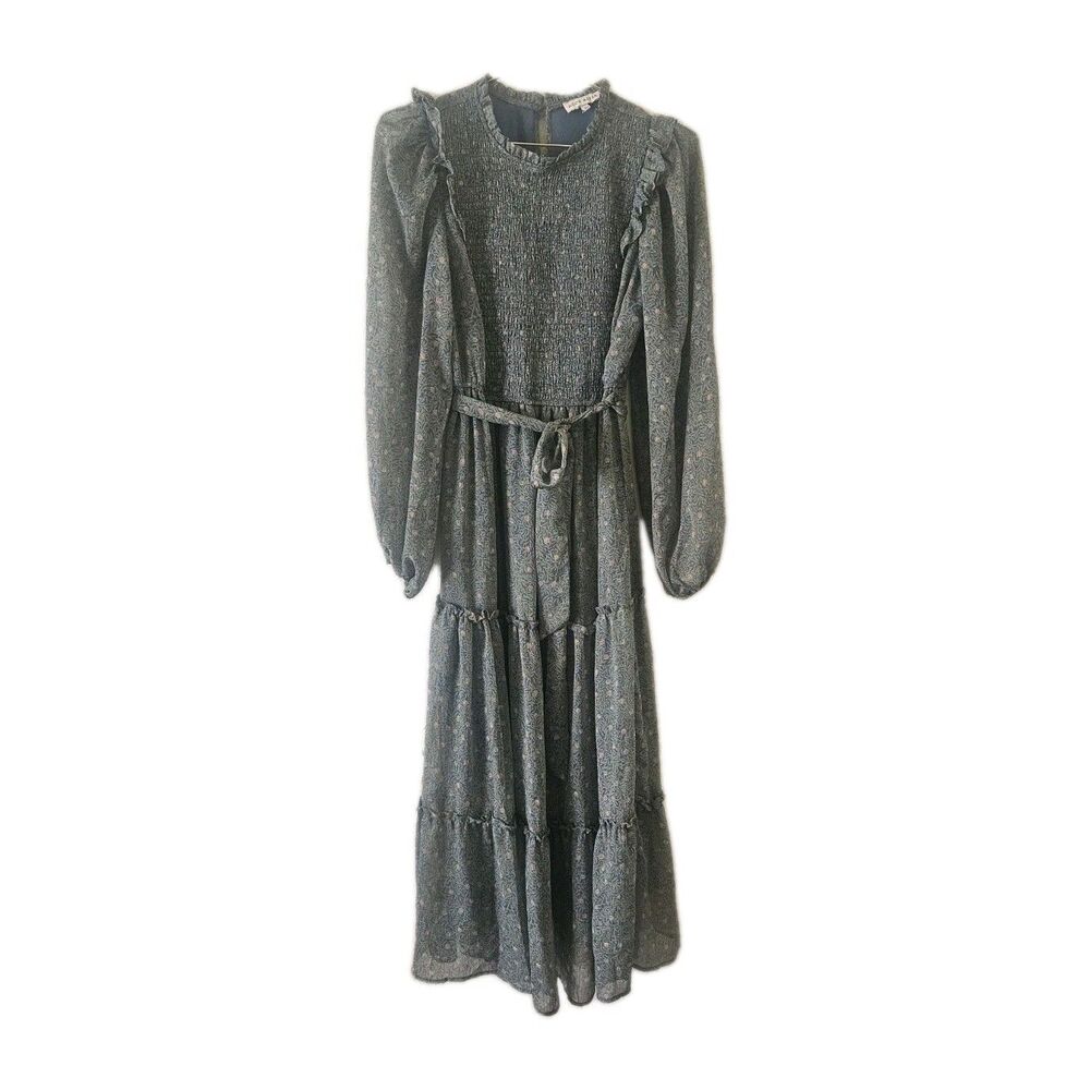 Anthropologie Green Maxi Sundress with Bishop Sleeves